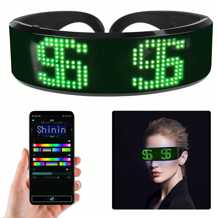 Futuristische Brille Geburtstagsgeschenke LED DIY Prop für Party Bar Festival Performance Bluetooth elektronische leuchtende Brille - Schwarz - Übersicht 4