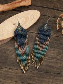 SOUL BEADING 1 对复古波西米亚风格多色串珠几何图案渐变长流苏装饰手工耳环，适合女性日常佩戴，适合各种场合，是送给亲人和朋友的完美礼物 - 手工串珠流蘇 - 查看 3