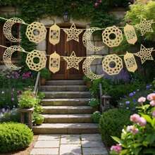 1pc Festival Decoration Hanging Banner With Moon And Star Motifs, Paper Garland Decor For Party, Indoor/Outdoor Home Decorations Birthday Decorations Party Decorations Backdrop Wedding Decor E-I-D