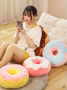 Cojín redondo de 14 pulgadas con forma de rosquilla rosa, cojín decorativo de impresión digital 3D, suave y cómodo, accesorio divertido con forma de comida, ligero y acolchado para sofá, silla, piso