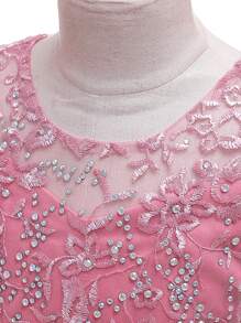 Girls' Elegant Luxurious Dress With Solid Color Tulle, Satin Fabric And Rhinestones, Suitable For Party, School, Piano Recital - Dusty Pink - View 4