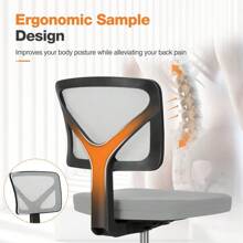 Armless Desk Chairs, Ergonomic Low Back Computer Chair No Arms, Adjustable Rolling Mesh - Grey - View 2