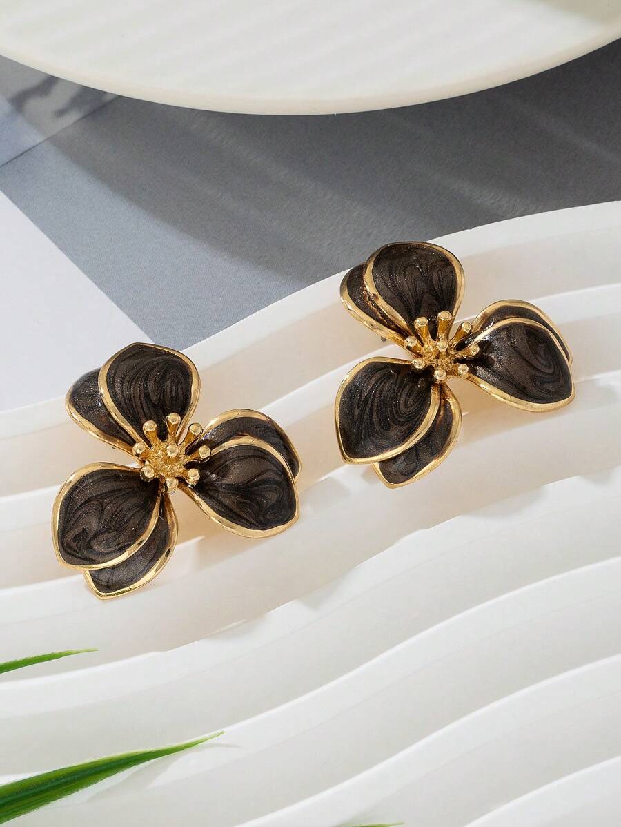 1 Cặp bông tai đính đá hình hoa nhỏ giọt đáng yêu dành cho phụ nữ, thích hợp để đeo khi hẹn hò và ngày lễ - màu xám đen - Xem 1