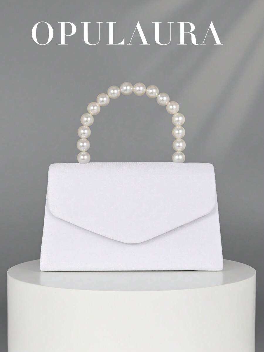 OpulAura 女士浪漫仿珍珠手柄派对手拿包，奢华天鹅绒晚宴包，适合派对、婚礼、约会、圣诞节、生日活动、正式场合，带链条