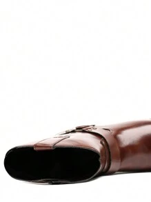 Men's Pointed Toe Chelsea Boots, Outdoor Versatile High-Top Leather Riding Boots - Brown - View 3