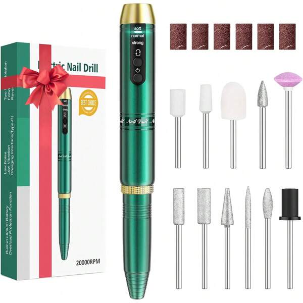 Portable Electric Nail Drill,Manicure And Pedicure Set Kit,Which Combines Functions Of Nail File And Nail Polisher,Wide Range Of Sanding Accessories,Dark Or Deep Green