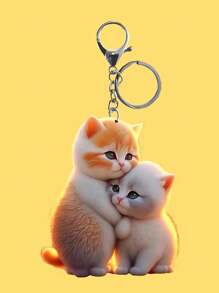 1 pièce Porte-clés en acrylique 2D chat de dessin animé, clip de sac à dos, pendentif cadeau pour amis, accessoires automobiles, accessoires de voiture, breloques de sac, sac d'école, accessoires gothiques Y2K, porte-badges avec support pour pièce d'identité, accessoires de voiture, breloques de sac