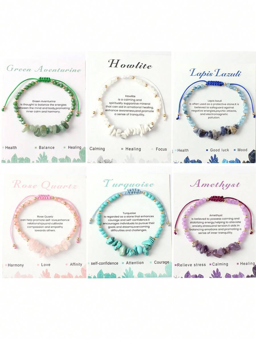Asymmetrical Natural Stone Crystal Woven Bracelet For Women, Friendship Vintage Adjustable Woven Bracelet. Amethyst Is Believed To Help Relieve Stress, Balance Emotions, And Promote Inner Peace. Note: This Card Is For Photographic Background. - Multicolor - View 1
