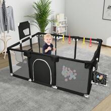 Bed Rail, Playpen 180 X 120 X 66 Cm With 50 Ocean Balls, Play Area With Football Goal And Basketball Hoop - 黑色 - 查看 4