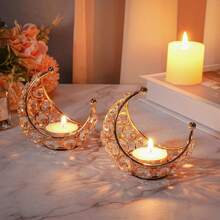 Metal Cutout Asymmetric Linear Moon Candle Holder With Base With Lid Aroma Burner Festive Home Decoration Ornament