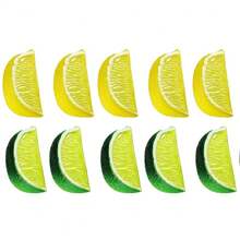 40 件仿真樱桃柠檬青柠片和角。装饰性柠檬片柠檬块红黑樱桃假水果适用于家居厨房派对婚礼装饰书桌装饰品 DIY 工艺品