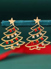 1 Pair Colorful Zirconia Christmas Tree Earrings For Women, Sophisticated Delicate Sweet Earrings, Festive Gifts For Christmas Season