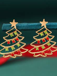 1 Pair Colorful Zirconia Christmas Tree Earrings For Women, Sophisticated Delicate Sweet Earrings, Festive Gifts For Christmas Season