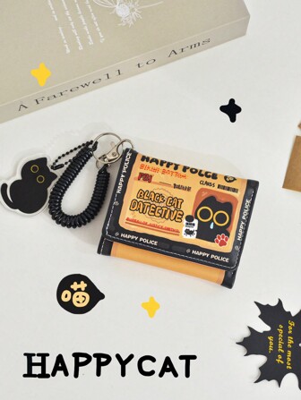 HAPPY 幸运设计多功能钱包适用于学生证银行/信用卡驾驶证身份证腕带钥匙扣钱包猫礼物情人节女士钱包钱包小钱包可爱钱包