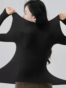 Women's Ultra-Thin Base Layer Long Sleeve Seamless Skin-Friendly Stretch Undershirt, Thermal Underwear Bottoming Top Long Sleeve