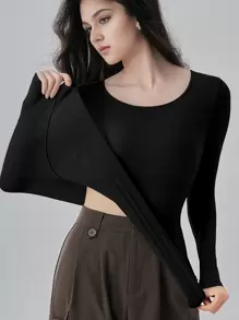 Women's Ultra-Thin Base Layer Long Sleeve Seamless Skin-Friendly Stretch Undershirt, Thermal Underwear Bottoming Top Long Sleeve