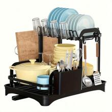 1 pièce Égouttoir de cuisine à 2 étages, ensemble égouttoir de vaisselle pour comptoir au-dessus de l'évier avec support à couverts, rack à tasses, rangement pour planche à découper, organisateur de cuisine