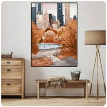 1 件纽约书店艺术印刷品中央公园季节夜晚海报帆布画墙壁艺术图片咖啡馆家居装饰，无框架 - 彩色 - 查看 17