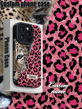 1pc Customizable Phone Case With Leopard Geometric Pattern, Customizable With Letters, Names, Nicknames, Compatible With IPhone And Phones, Vertical Striped PU Leather Anti-Fall Anti-Scratch Anti-Fingerprint TPU Full-Wrapped Soft Shell, Reasonable Choice For Personal, Partner, Family, Friend, Buddy Gifts, Birthday, Anniversary Pink Cheetah Print