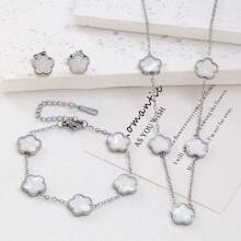 Dây chuyền mặt hoa 5 cánh bằng thép không gỉ, vòng tay, bộ trang sức hoa tai, phụ kiện thời trang đa năng, món quà tuyệt vời nhất cho phụ nữ - Nhiều màu - Xem 2
