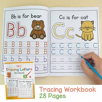 26 English Letters Tracing Workbook,28 Pages Of A-Z Alphabet Practice Paper Learning English Exercise Book, ABC Writing Workbook Handwriting Workbook For Preschool Kids