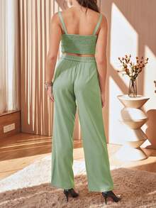 女士纯色褶皱链条背心，度假、外出、聚会