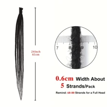 24 英寸薄 0.6 厘米合成辫子接发 - 适合雷鬼、嘻哈、万圣节和圣诞节的钩针接发 - 柔软、手工制作、5 股辫子接发，适合发型设计