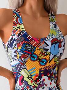 Traje de baño de una pieza sexy con estampado no especificado, suave, piel amigable, que estiliza la figura. Traje de baño popular de estilo europeo y americano, con estampado no fijo, estampado retro, nuevo estilo de bikini para playa y . - impresión - Ver 4