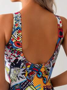 Traje de baño de una pieza sexy con estampado no especificado, suave, piel amigable, que estiliza la figura. Traje de baño popular de estilo europeo y americano, con estampado no fijo, estampado retro, nuevo estilo de bikini para playa y . - impresión - Ver 5