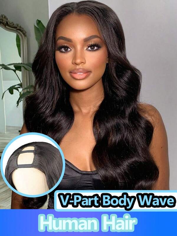 V Part Wigs Body Wave Brazilian Virgin Human Hair Wigs For Women V Part Glueless Wigs Full Head Clip In Half Wig V Shape Wigs No Leave Out Lace Front Wigs 150% Density