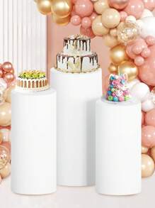 3Pcs/5Pcs White Cylindrical Column Cover,Elastic Dessert Table Cylindrical Cloth Cover,Wedding Decor, Birthday Party Decoration(Not Including The Cylindrical Column)Party Decor Supplies,Bridal Shower Decor,Party Favor