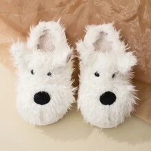 Women Fluffy Dog Slippers, New Warm Non-Slip House Shoes, Cute Apartment Footwear - Beige - View 3