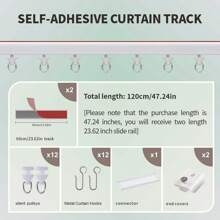 1 Set Of Self-Adhesive Ceiling And Wall Rail System For Curtains, No Need For Drilling, Screws Or Tools, Used For Curtain Rods In Windows, Bedrooms, Showers, Wardrobes And RVs - Easy To Install Curtain Rail With Curtain S-Hooks