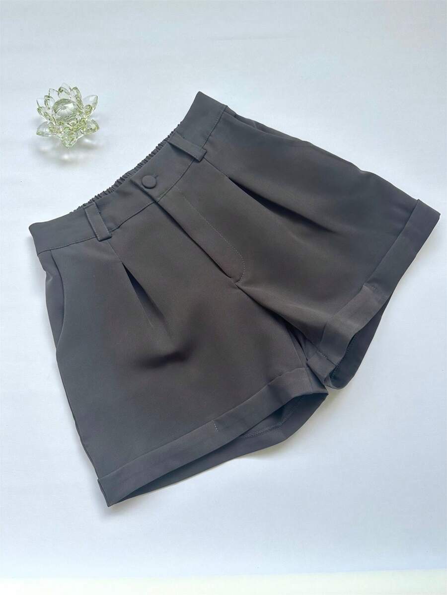 Jemmy Fashion Tailored Shorts With Elastic Details At The Back, Look Slim, Summer Style, Foreign Style, Thinness, Age-Reducing Temperament, Hot Pants, High Waist Loose, Wide Legs And Shorts Chic & Solid Color, Size Pmg, Have White Black Gray Navy Blue Beige Caramel Brown Coffee - 燧石 - 查看 1