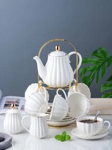 1 Bộ Bao Gồm: 1 X Ấm Trà 950ML / 1 X Cốc Cà Phê Bằng Gốm Sứ & Đĩa Lót (Kèm Thìa Thép Không Gỉ) / 1 X Bộ Bát Đường & Bình Đựng Kem (Kèm Thìa Gốm Sứ) / 1 Bộ 1 Ấm Trà, 4 Cốc & Đĩa Lót + Ấm Trà + Bát Đường + Bình Đựng Kem + Khung Kim Loại, 3 Màu Sắc Tùy Chọn: Hồng, Tím, Trắng, Bộ Cốc Cà Phê, Màu Trơn Sang Trọng, Cốc Espresso Có Quai, Cốc, Cốc Sữa, Vật Dụng Tiết Kiệm Không Gian, Người Yêu Cà Phê Phải Có, Thích Hợp Cho Văn Phòng, Gia Đình, Gia Đình, Trường Học, Quà Tặng Ngày Lễ Trở Lại Trường Học - nhiều màu - Xem 5