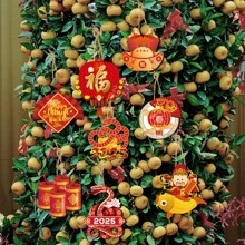 8/16PCS 2025新年春节挂件装饰布置爆竹元宝灯笼小挂件装饰派对用品 - 彩色 - 查看 3