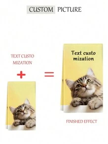 Ręcznik z niestandardowym tekstem, z uroczym wzorem kota powyżej, odpowiedni do kuchni, salonu i innych okazji, zapraszamy do dostosowywania