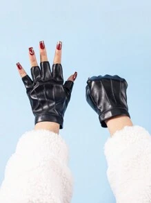 1 Pair Punk Style Black PU Leather Gloves - Third-line Women - View 6