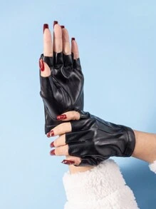 1 Pair Punk Style Black PU Leather Gloves - Third-line Women - View 4