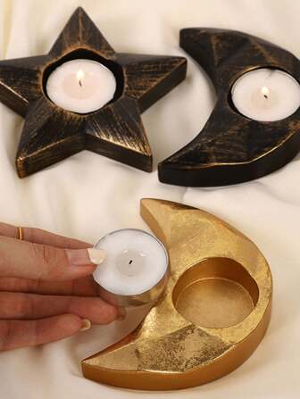 1pc 家居氛围装饰道具工艺品摆件香薰蜡烛台仿古月亮蜡烛托盘