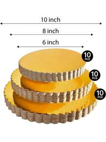 10Pcs-Sturdy Round Cake Boards 8,10 And 12 Inch, Gold Cardboard Cake Circles Plate Scalloped Base 3 Size Cake Base,Cardboard Cake Rounds Cake Base, Waterproof And Oil-Proof Cake Boards For Cake DIY, Dessert And Crafts Display