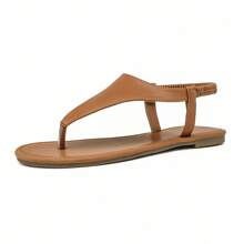 Summer Casual Thong Sandals For Women - Elastic Ankle Strap Flip Flops With Triangle Strap And Flat Design, Perfect For Beach Slippers - Camel - View 4