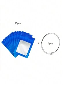 50pcs Self-Sealing Bags And 1pc Metal Round Ring DIY Diamond Painting Accessories, Colored Plastic Thin Film Self-Seal Bags For 5D DIY Artificial Diamond Painting Tools, Self-Adhesive Bags For Mosaic Cross Stitch Small Accessories, Beads Stringing Diamond Glue Stone Storage Seal Bags, Reusable Aluminum Foil Pouches For Crafts