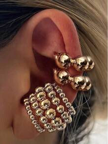 1/2/3 Pieces Set Simple Exaggerated Round Bead Hollow Stacking Earrings Set For Women's Dance Party Date Holiday Gift To Match Daily Clothing, Holiday Clothing Chunky Jewelry