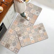 1 pieza Felpudo para el hogar, habitación, baño, antideslizante, para decoración de cocina, juego de baño, superficie suave y mullida, alfombra anti-fatiga, estampado floral geométrico vintage, estilo bohemio y minimalista clásico, cómodo, alivia la fatiga de los pies, regalo de San Valentín para mujer, cumpleaños, novio, novia, decoración de baño, alfombra de piso, alfombra de exterior, felpudo de puerta, accesorios de baño de verano, de vuelta a la escuela