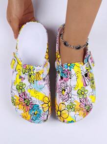 Women's Adjustable Printed Slippers, Indoor Home Casual Slip-On Shower Shoes With EVA Soft Sole, Protective Closed Toe