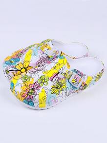 Women's Adjustable Printed Slippers, Indoor Home Casual Slip-On Shower Shoes With EVA Soft Sole, Protective Closed Toe