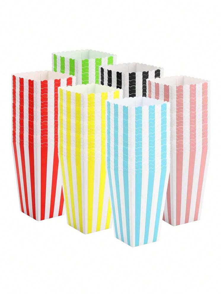 12 piezas de cajas de embalaje de comida con estampados de lunares, rayas y olas en multicolor, incluyendo cajas para palomitas, nuggets de pollo, patatas fritas y snacks - Multicolor - Añade 8