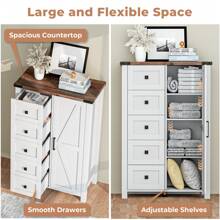 Farmhouse Dresser Storage Cabinet Chest Of Drawer For Bedroom, 5 Drawer Dresser With Barn Door, 48 Inch Tall Wood Dresser, Adjustable Shelves, Rustic, For Living Room, Entryway, Hallway - 白色 - 查看 3