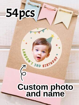 54-540Pcs Custom Photo Birthday Stickers,Personalized Text Label Stickers,Customizable Thank You Stickers,Kids Stickers,Round Stickers,Customized Baby Shower/Bachelorette Stickers,Multi-Purpose,Birthday Gifts,Wedding Gifts,Cup Stickers,Dessert Bag,Gift Boxes/Bags,Anniversary,Students,Daughter,Son,Family,School,School Essentials,Customized Stickers,Home Refresh